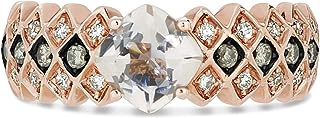 LE VIAN 14K Rose Gold, Cushion Cut Morganite & 1/4 Cttw White/Chocolate Diamond Zig-Zag Engagement Ring (H-I/Fancy Brown Color, SI1-SI2 Clarity) Size 7