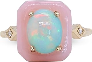 Gin & Grace 14K Yellow Gold Natural Ethiopian Opal and Pink Opal Ring with Diamonds for women | Ethically, authentically & organically sourced (Oval-cut) shaped opal hand-crafted jewelry for her | Opa
