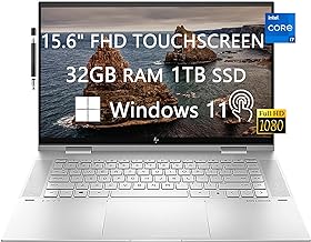 HP ENVY x360 Touch-Screen Laptops for College Student & Business, 15.6" FHD 12th Generation Intel Core i7-1260P, 32GB RAM, 1TB SSD, FP Reader, Backlit KB, Webcam, Wi-Fi, Windows 11, LIONEYE Stylus Pen