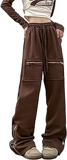 Suede Harajuku Pants for Women High Waist Sweatpants Streetwear Joggers Hip Hop Dance Flare Pant with Pockets