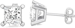 1/2 to 2 Carat Princess Cut Lab Grown Diamond Classic Square Stud Earrings for Women in 14k Gold (G-H, VS1-VS2, 0.50 to 2.00 cttw) Fancy Shape 4-Prong Setting Push Back Studs by Carbon Atelier