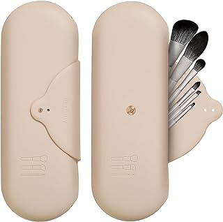 Perfuny Travel Makeup Brush Holder Silicone Makeup Bag Makeup Brush Pouch Cosmetic Bag Make up Brush Case Brushes Organizer Travel Essentials with Brush Cleaner Inside for Travel (Khaki)