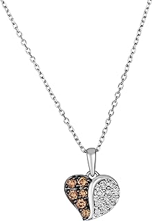 1/4 Carat White and Chocolate Diamond Heart Pendant Necklace for Women in 14k White Gold (Fancy Brown, cttw) on 18 Inch Chain by LeVian