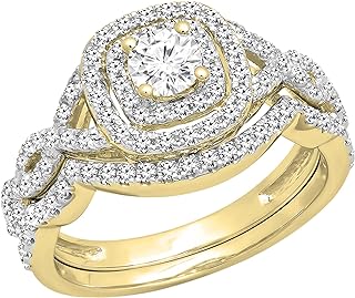 Dazzlingrock Collection Round White Diamond Criss Cross Style with Matching Band Engagement Ring Set for Women (1.00 ctw, Color H-I, Clarity SI2) in Gold
