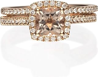 Gin & Grace 14K Rose Gold Genuine Morganite Ring with Diamonds for women | Ethically, authentically & organically sourced (Cushion-cut) shaped Morganite hand-crafted jewelry for her | Morganite Ring f