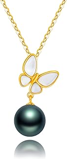 Nonnyl Tahitian Black Pearls Authentic South Sea Pearl Pendant Necklace 9-10mm Round 18K Gold Plated 925 Sterling Silver - Fine Jewelry Gifts for Women Wife Mom Daughter