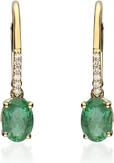 Gin & Grace10K Yellow Gold Natural Zambian Emerald Earrings with Natural Diamonds for women | Ethically, authentically & organically sourced Oval-cut Emerald hand-crafted jewelry for her | Emerald Ear