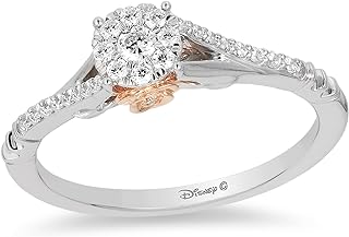 Jewelili Enchanted Disney Fine Jewelry 10K White Gold and Rose Gold 1/5 Cttw Diamond Belle Promise Ring