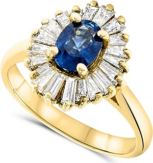 Jewelry Bliss 18k Yellow Gold Blue Sapphire Genuine Gemstone and Diamond Ballerina Setting Ring For Women Size 6.5
