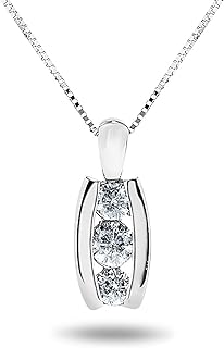 Jewelry Bliss 1/3 Carat, 14k White Gold Three Stone Chanel Set Diamond Pendant Necklace For Women 18 Inch Chain