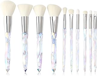 Makeup Brushes Crystal Handle Set, Tenmon 10 PCS Crystal Transparent Handle Kabuki Powder Foundation Brush Concealer Eye Shadow Eyeliner Eyebrow Brush (White)