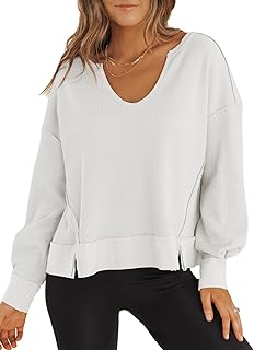 Womens Crop Tops Casual Long Sleeve Shirts Waffle Knit Cropped Sweatshirts Pullover Sweater