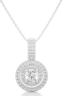 Privosa Fine Jewelry 1/2 to 5/8 Carat Diamond Double Halo Pendant Necklace for Women in 14k White Gold (H-I, SI2-I1, cttw) with 18 Inch Silver Chain and Lobster Claw