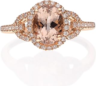 Gin and Grace 14K Rose Gold Genuine Morganite Ring with Diamonds for women | Ethically, authentically & organically sourced (Oval-cut) shaped Morganite hand-crafted jewelry for her | Morganite Ring fo