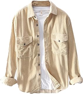 DOINLINE Men's Corduroy Shirts Jacket Sherpa Bomber Casual Long Sleeve Winter Coats