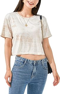 Women's Soft Cropped T Shirt Crew Neck Tees Casual Workout Yoga Athletic Running Tees Lightweight