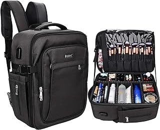 Relavel Makeup Backpack, Professional Makeup Case Extra Large Travel Train Case Makeup Bag for Women Cosmetic Organizer, Makeup Brush Storage Holder, Makeup Artist Kit, with Adjustable High Dividers