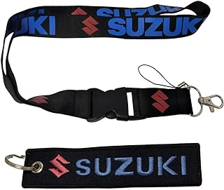 Ewein 1pc Blue Lanyard + 1pc Tag Embroidered Keychain D Shape Carabiner Clip Motorcycle Superbike Scooter Car ATV UTV House Keys Chain Office ID Biker Accessories Works with (Suzuki)
