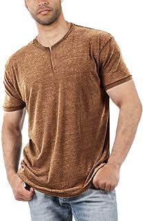Aoysky Men Short/Long Sleeve T-Shirt Casual Solid Color Button-up Henley Shirt V Neck Tee Tops