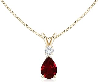 Angara Natural Ruby Teardrop Pendant Necklace with Diamond for Women, Girls in Sterling Silver / 14K Solid Gold/Platinum with 18" Chain, July Birthstone Jewelry Gift for Her Birthday, Anniversary