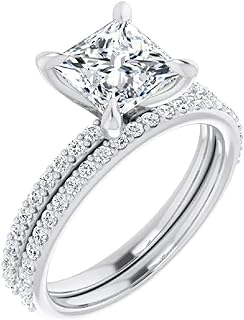 10K Solid White Gold Handmade Engagement Rings 1.5 CT Princess Cut Moissanite Diamond Solitaire Wedding/Bridal Ring Set for Women/Her Propose Ring