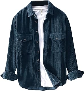DOINLINE Men's Corduroy Shirts Jacket Sherpa Bomber Casual Long Sleeve Winter Coats