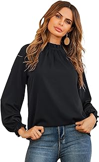 LYANER Women's Frill Mock Neck Flounce Long Sleeve Solid Blouse Office Shirt Top