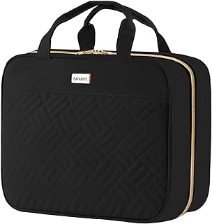BAFMYE Travel Toiletry Bag for women Water-resistant Makeup Cosmetic Bag Organizer With Hanging Hook for Travel Accessories Shampoo Full-size Container Black