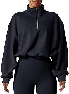 Vertvie Half Zip Cropped Sweatshirt for Women Long Sleeve Crop Top with Drawstring Pullover Sweaters Fall Clothes 2023