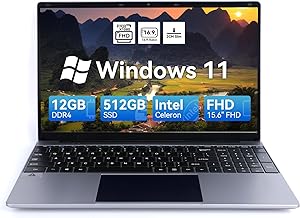 URAO Laptop 15.6 Inch Intel Celeron N5095 Quad-Core CPU 2.9Ghz,12GB DDR4 512GB SSD, Lightweight Laptop Computer HD Display 1080P, Windows 11 2.4/5G WiFi, Bluetooth 4.2, 2xUSB 3.0,Type-C