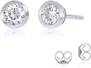 La Joya 1/6-1 Carat Bezel Set Lab Grown Diamond Earrings | 14K Real Gold Diamond Stud Earrings for Women and Men | Certified GH VS/SI Color and Clarity Diamonds