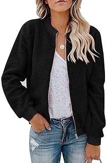Women's Sherpa Fleece Jacket Faux Fuzzy Long Sleeve Casual Zip Up Bomber Coat