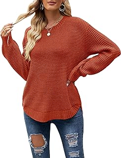 MEROKEETY Women's 2023 Fall Casual Fall Waffle Knit Sweater Long Balloon Sleeve Loose Pullover Jumper