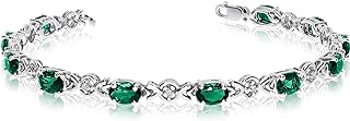 BillyTheTree Jewelry 10K White Gold Oval Emerald and Diamond Bracelet