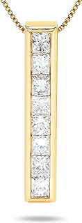 18K Yellow Gold Princess Cut Diamond Bar in a Bezel Setting, 18 Inch Chain (3/4 Carat, K-L Color, SI2-I1 Clarity)