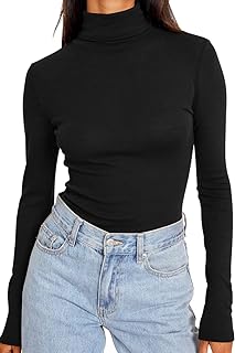 Trendy Queen Women's Turtleneck Long Sleeve Shirts Fall Fashion Basic Layering Slim Fit Soft Thermal Underwear Tops