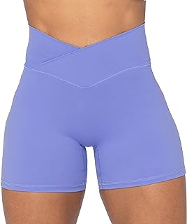 Sunzel Nunaked Crossover Biker Shorts for Women, No Front Seam V High Waist Yoga Workout Gym Shorts with Tummy Control