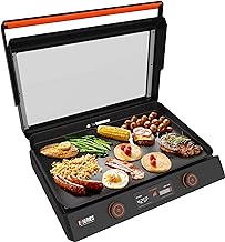 Blackstone 22-Inch Electric Griddle - 1200W Non Stick Ceramic Titanium Coated Stainless Steel Tabletop Griddle with EZ-Touch Control Dial, LCD Display, Patented Rotate & Remove Glass Hood - 8001