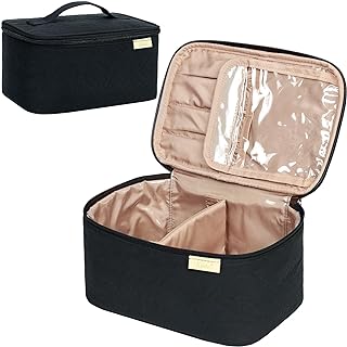 NISHEL Travel Makeup Bag Women, Cosmetic Organizer Case, Portable Travel Essentials Pouch for Travel-Size Accessories Bottles, Brushes, and Skin Care Products, Black