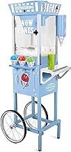 Nostalgia Snow Cone Shaved Ice Machine - Retro Cart Slushie Machine Makes 72 Icy Treats - Includes Metal Scoop, 2 Syrup Bottles, 100 Paper Cups/Spoons, Storage Compartment, Wheels - Blue, 54" Tall