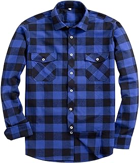 Alimens & Gentle Men's Button Down Regular Fit Long Sleeve Plaid Flannel Casual Shirts