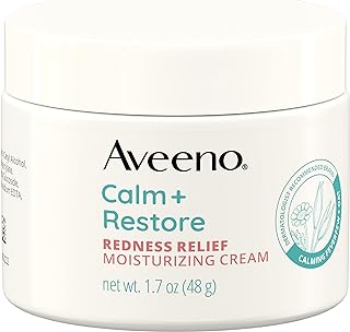 Aveeno Calm + Restore Redness Relief Moisturizing Cream, Daily Facial Cream for Sensitive Skin Instantly Calms & Soothes the Appearance of Redness, Fragrance-Free & Hypoallergenic, 1.7 oz