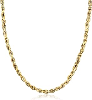 PORI JEWELERS 14K Yellow Gold 1.5MM, 2MM, 2.5MM, 3MM, 4MM, or 5MM Diamond Cut Rope Chain Necklace - Sizes 16" -30"