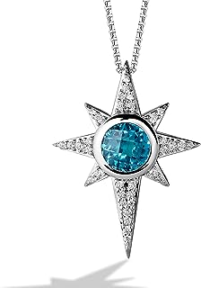Jewelili Star Wars™ Fine Jewelry Kyber Crystal Radiance Men's/Women's Pendant 1/3Ct.Tw. White Diamonds and Swiss Blue Topaz Silver
