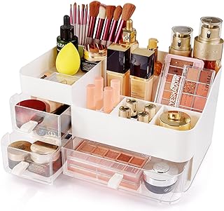 Decorcode White Makeup Organizer and Storage, Large Vanity Organizer with Clear Drawers for Cosmetics, Eyeshadow Palettes, Beauty Supplies, Great for Bedroom Dresser Bathroom Countertop
