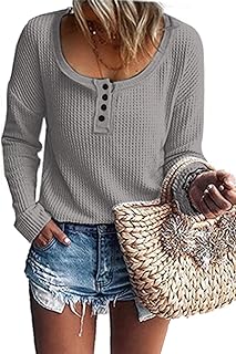 NEYOUQE Womens Fall Fashion 2023 Henley Shirts Long/Short Sleeve Tops Summer Blouses Dressy Casual Sweater Basic Shirt