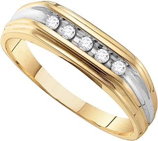 Sonia Jewels 10K Yellow Two Tone Gold Round Diamond Mens Wedding Band Ring - Channel Setting (1/8 cttw.)