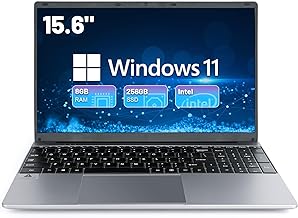 AMIAMO 15.6" Laptop Computer, 8GB RAM, 256GB SSD, 1366 * 768 Screen, USB 3.0, Bluetooth 4.2, 2.4/5G WiFi, Mini HDMI, 5000mWh Battery, Pre-Install Windows 11.