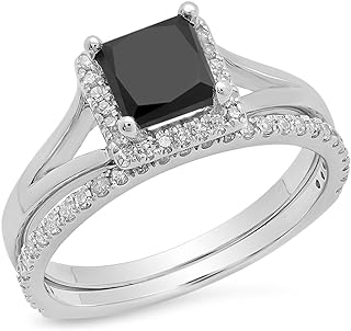 Dazzlingrock Collection 1.80 Carat (ctw) 10K Gold Princess Black & Round White Diamond Bridal Halo Engagement Ring