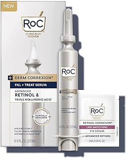 RoC Derm Correxion Fill + Treat Advanced Retinol Serum, Wrinkle Filler Treatment with Hyaluronic Acid for Forehead Wrinkles, Crow's Feet, Eleven Wrinkles, and Laugh Lines, Stocking Stuffers, 15ml